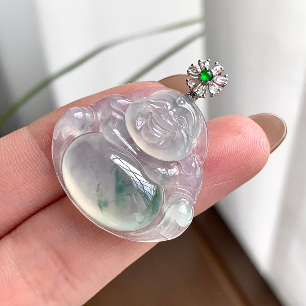 18k金钻镶冰种飘花佛公吊坠（yc262727）