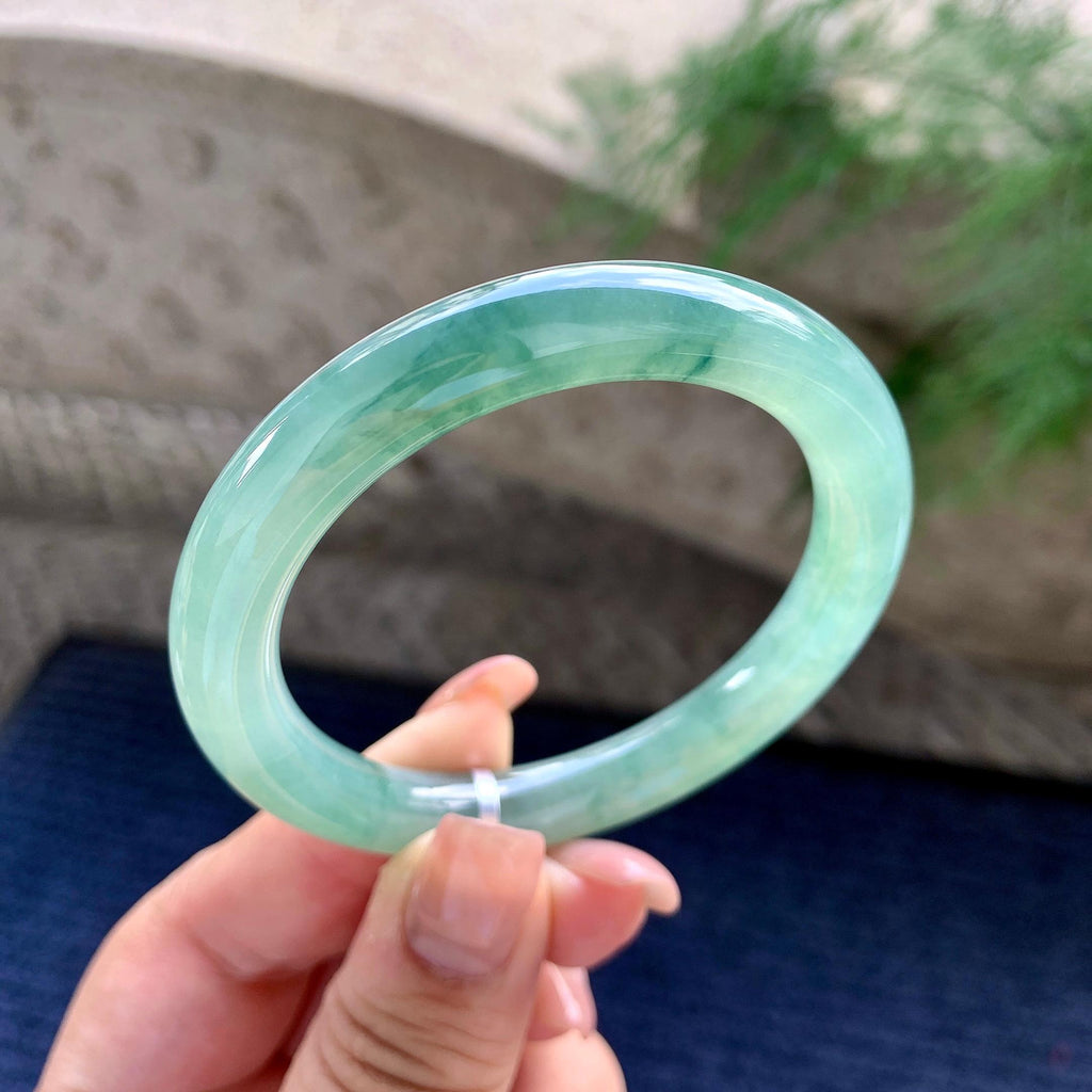 糯冰种晴水飘蓝花圆条手镯 52.2圈口 （yc699433）