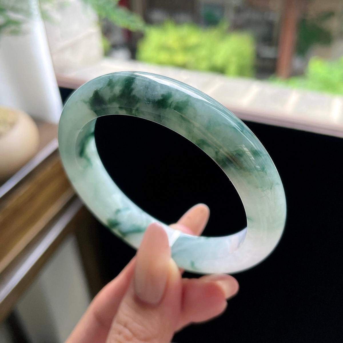 细糯种飘花正圈平安镯 54圈 天然缅甸A货翡翠（yc693146）