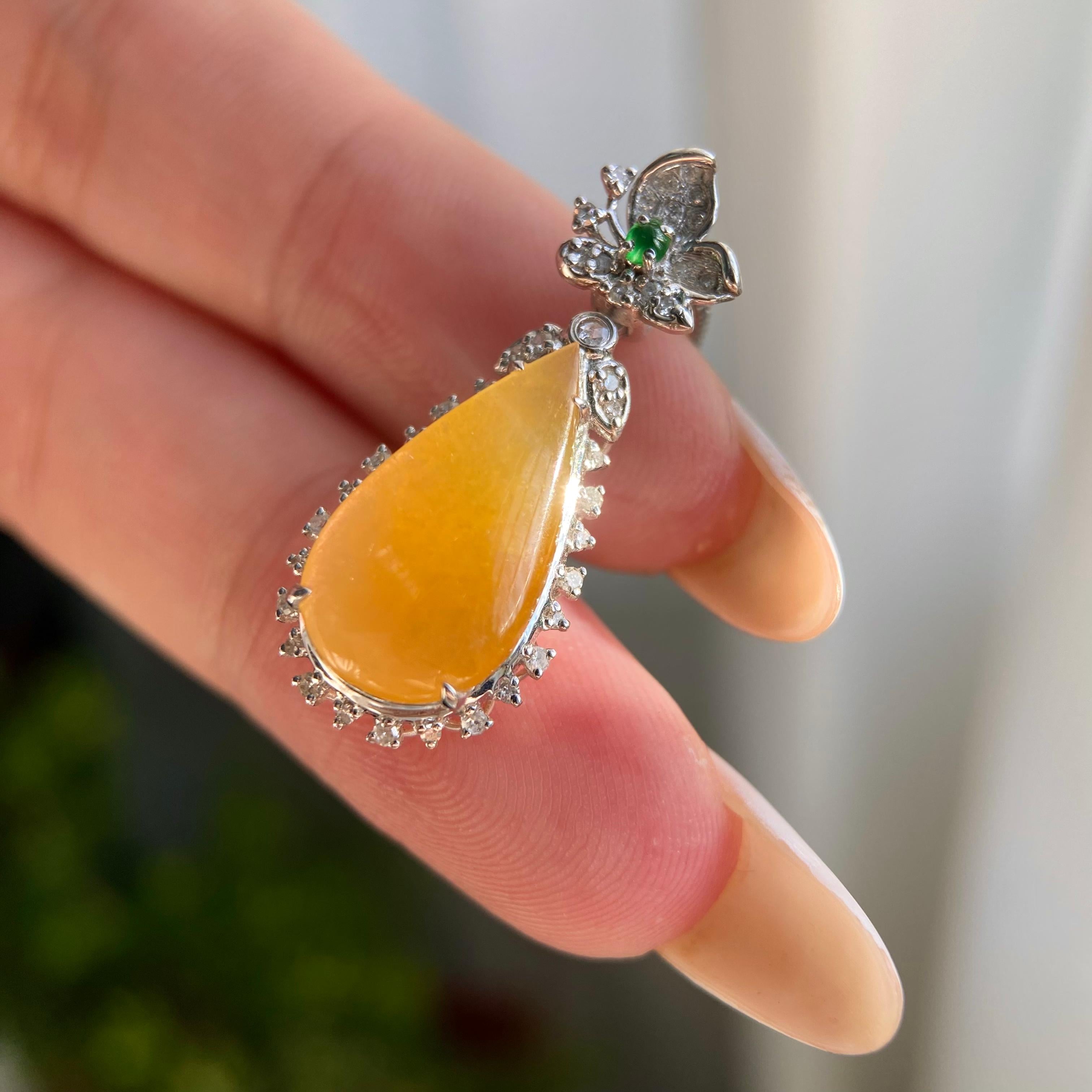 18k金钻镶冰种黄翡水滴吊坠（yc216836）