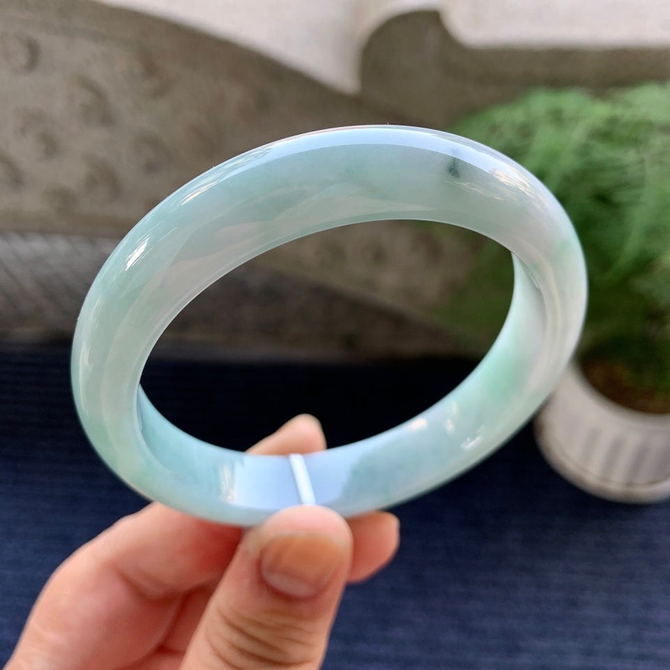 糯种飘绿花平安镯（59.5mm）（yc079311）
