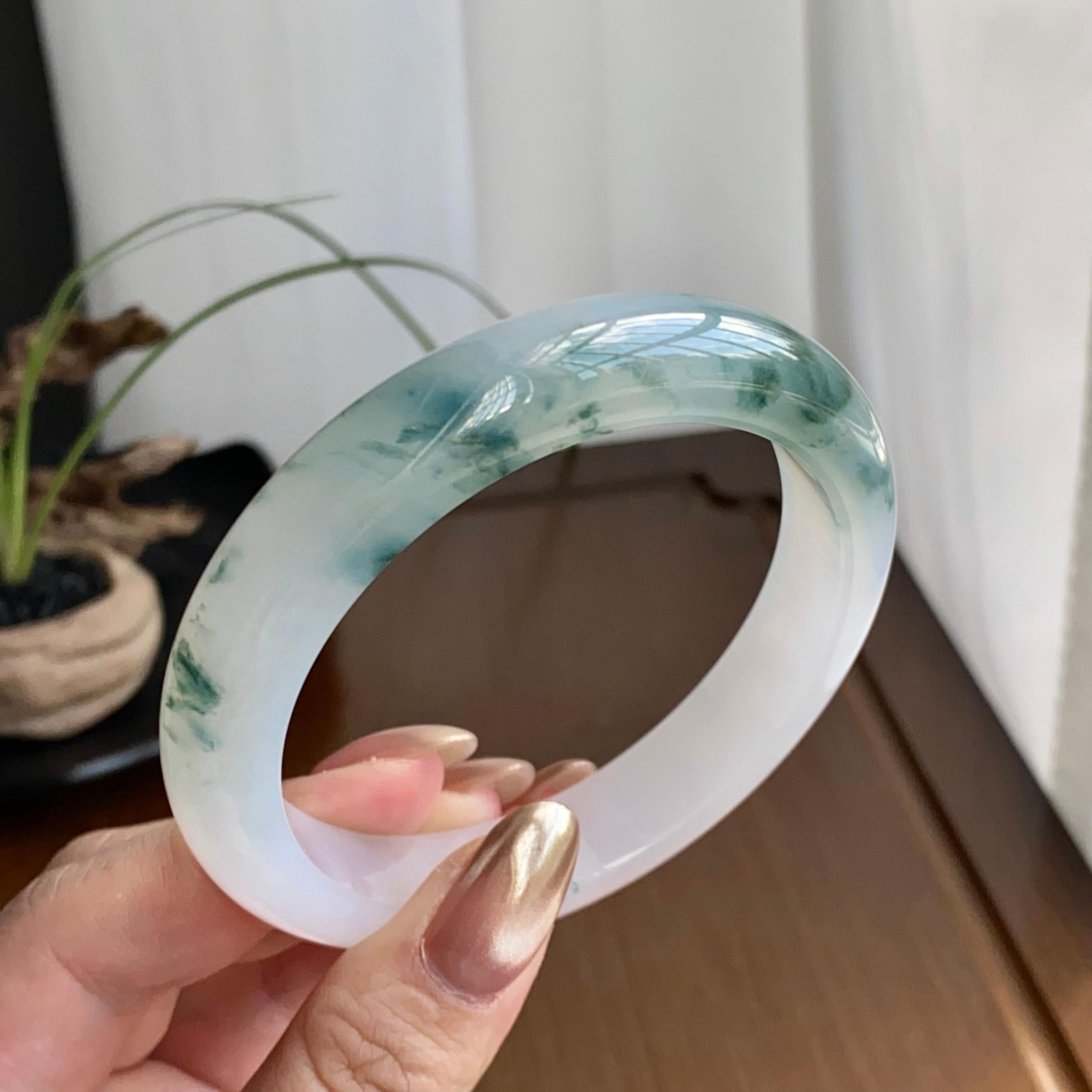 糯冰种飘花平安镯（59圈）（yc258946）