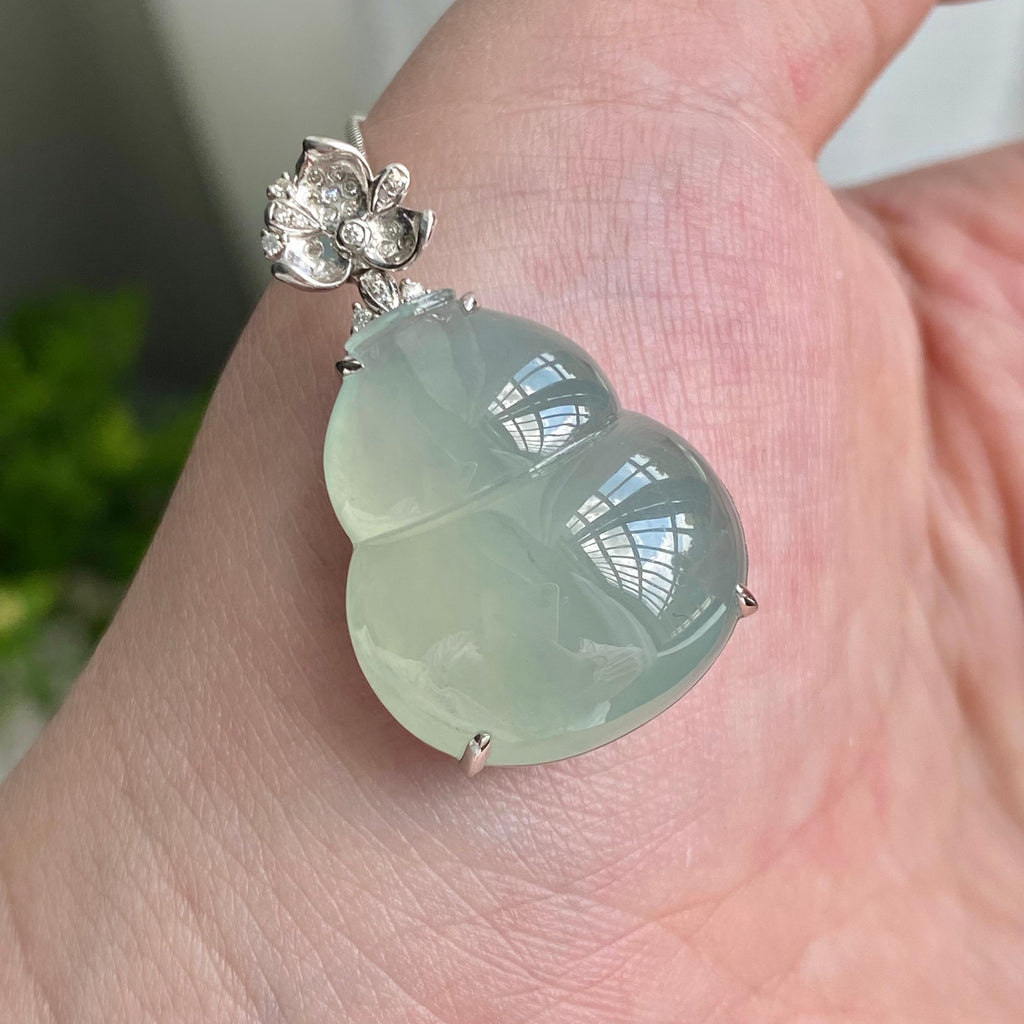 18k金钻镶冰种晴底葫芦吊坠（yc221336）