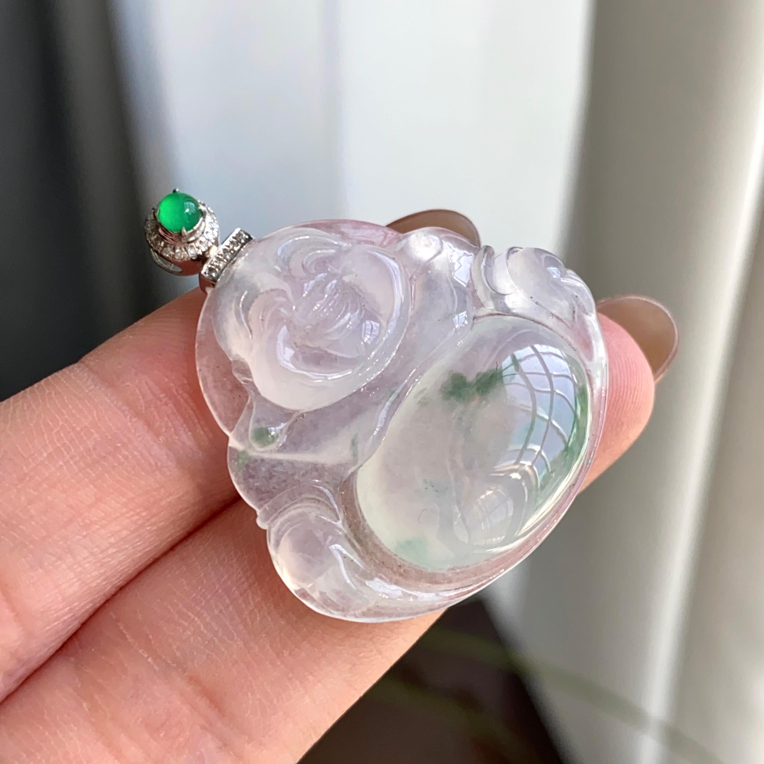 18k金钻镶冰种飘花佛公吊坠（yc263897）