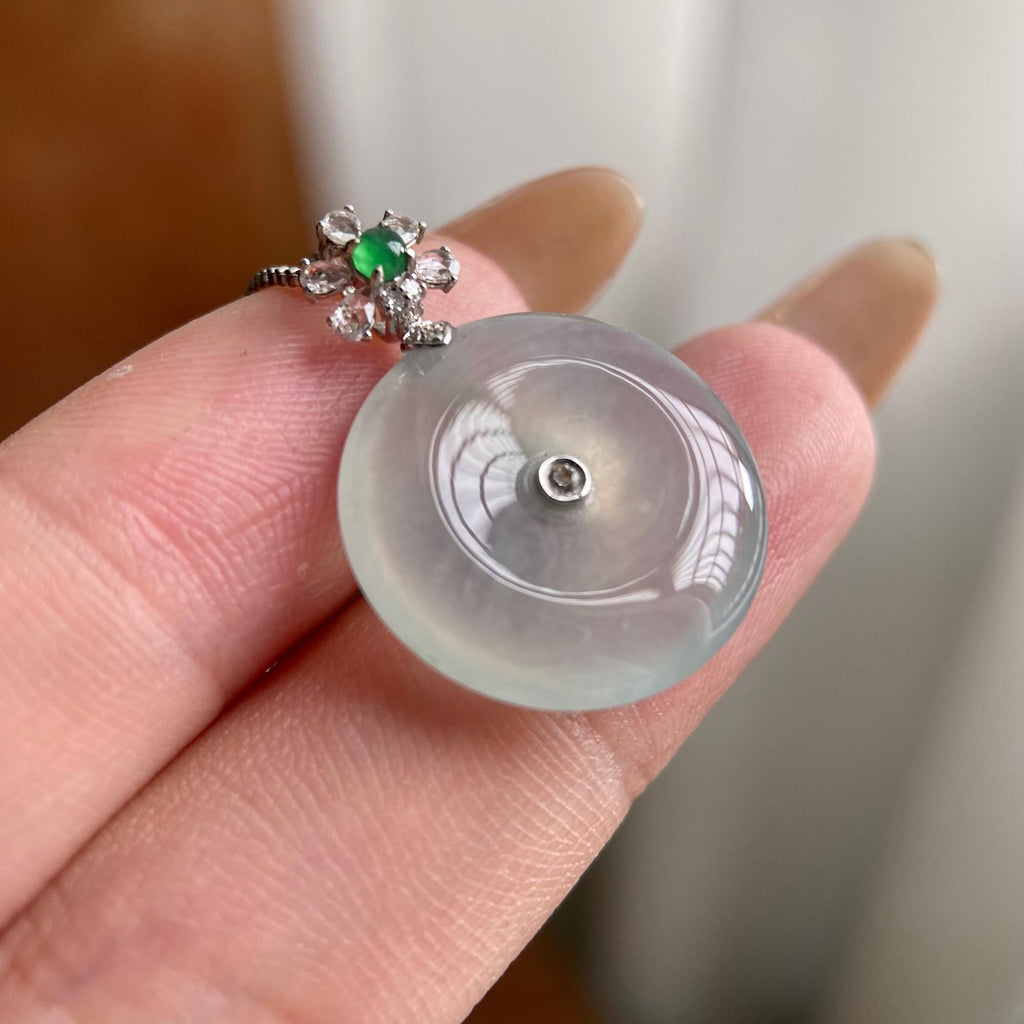 18k金钻镶冰种白月光平安扣吊坠（yc223795）