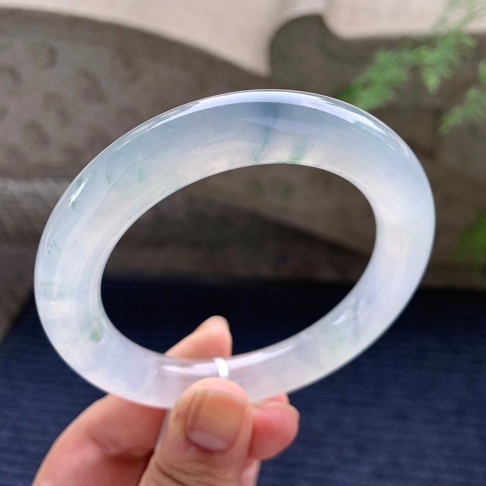 冰种飘蓝花圆条手镯（58.5mm）（yc167764）