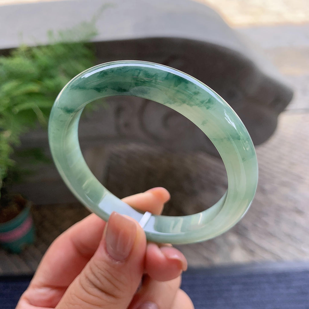 细糯种飘蓝花正圈平安镯 55.7圈口 天然缅甸A货翡翠（yc501355）