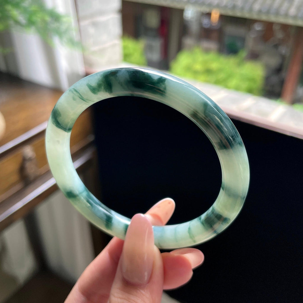 细糯种蓝飘花圆条美人条 56圈 天然缅甸A货翡翠（yc696407）