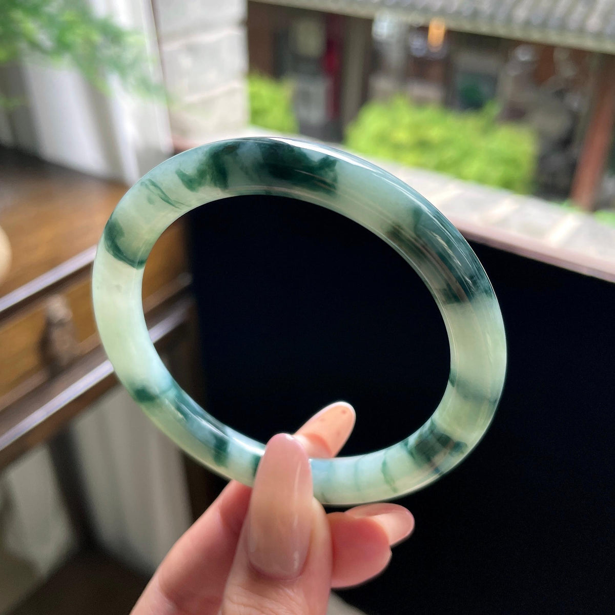 细糯种蓝飘花圆条美人条 56圈 天然缅甸A货翡翠（yc696407）