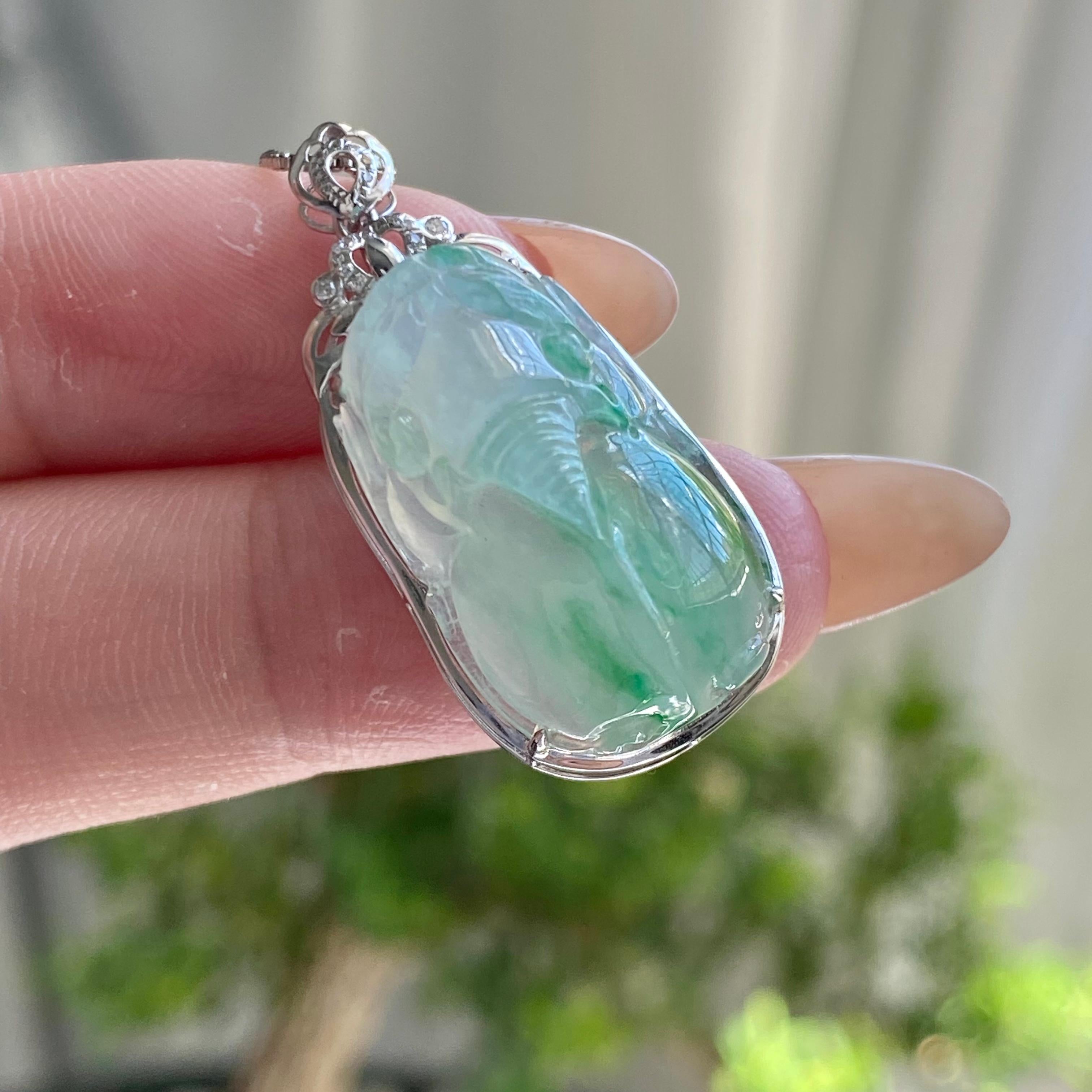 18k金钻镶冰种飘花貔貅吊坠（yc204842）