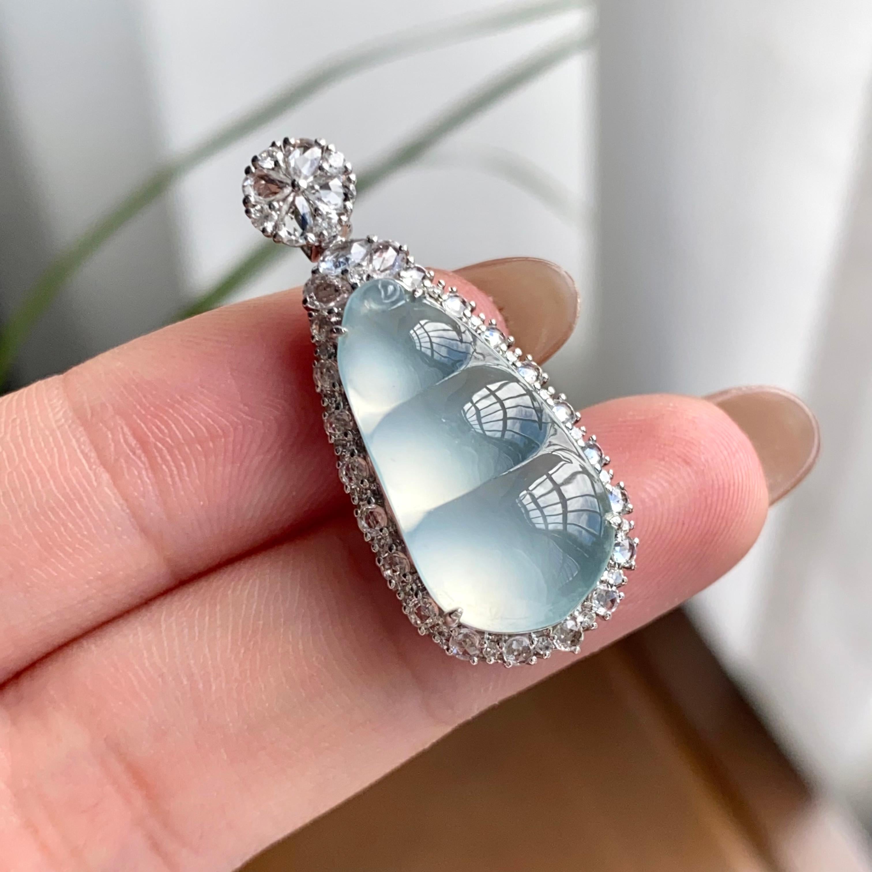 18k金钻镶冰玻种白月光福豆吊坠（yc262712）