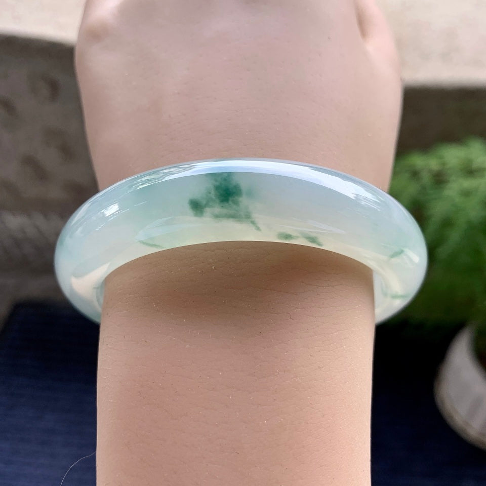 糯冰种飘花平安镯（56.3mm）（yc098130）