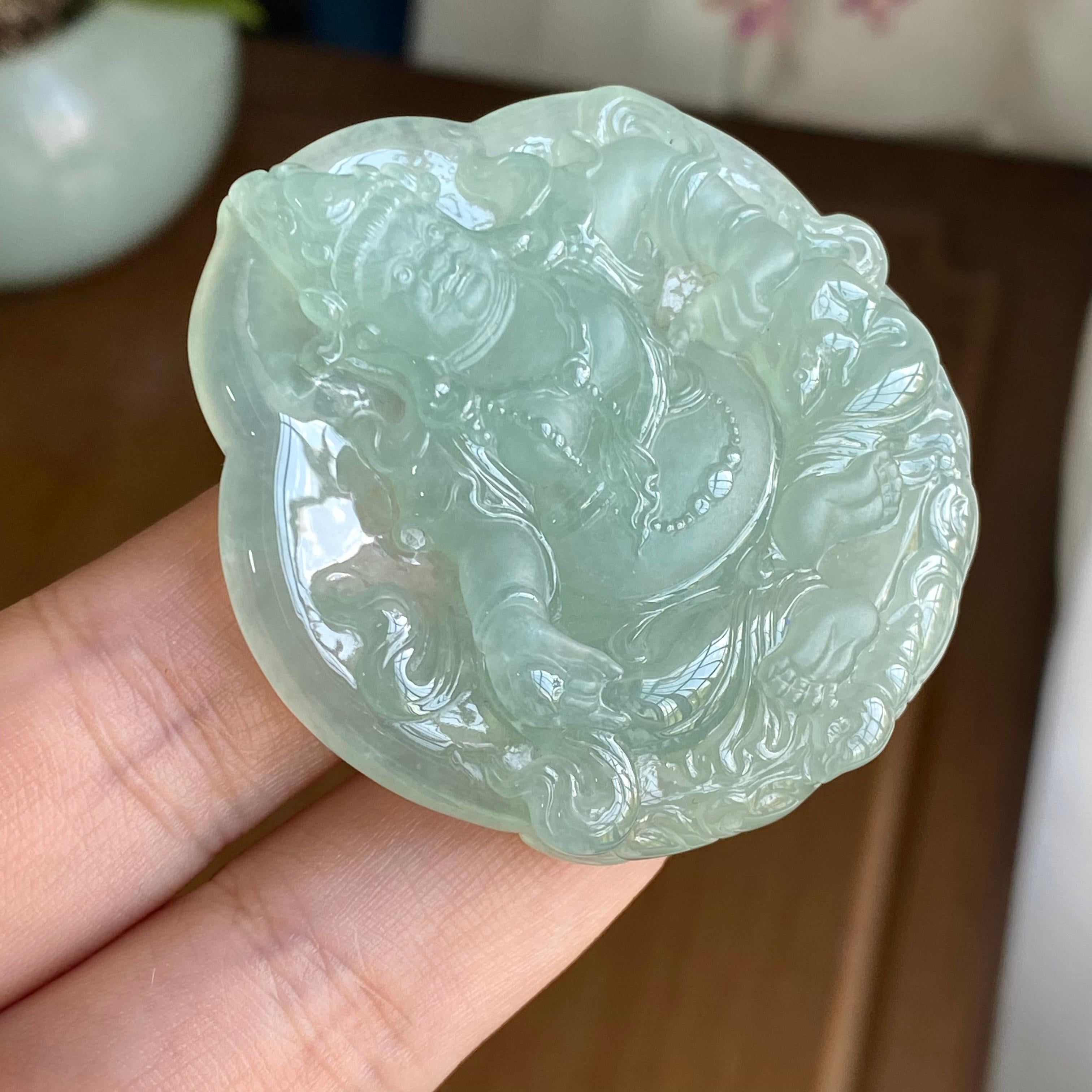 糯冰种晴底翡翠财神吊坠（yc297035）