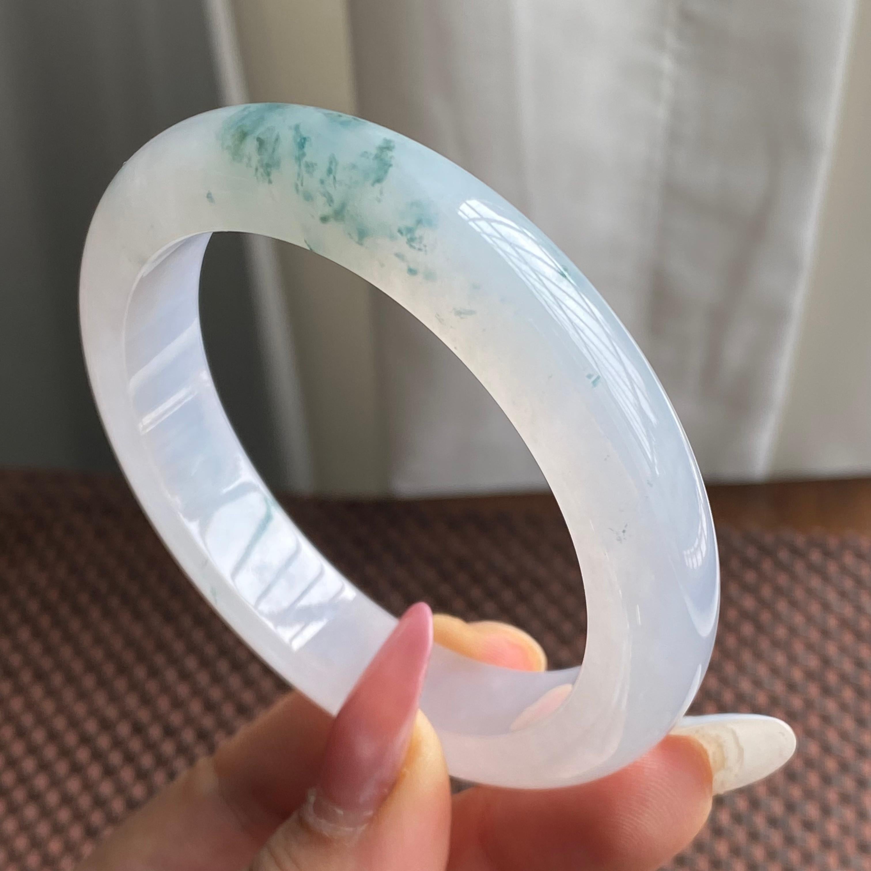 糯冰种飘花正圈手镯（58圈）（yc280681）