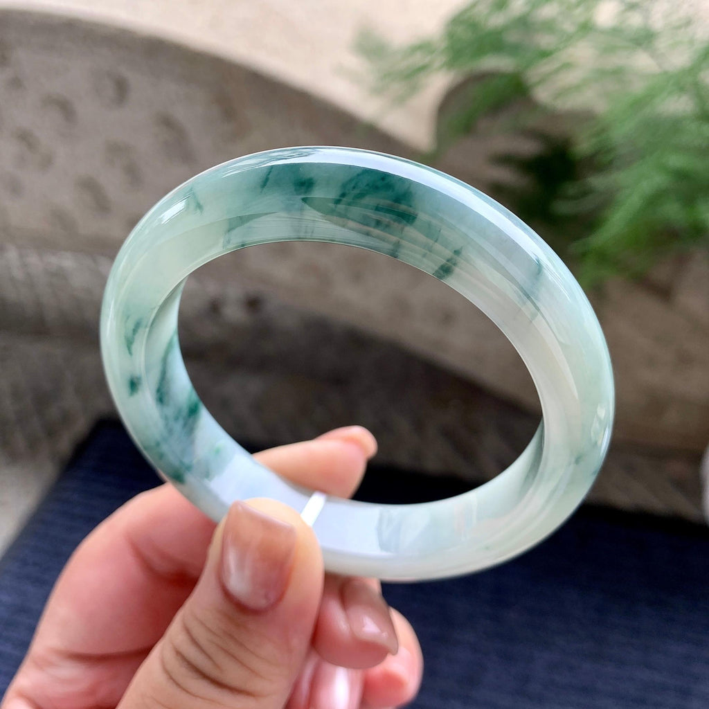 细糯种飘蓝花正圈平安镯 55.7圈口 天然缅甸A货翡翠（yc701212）