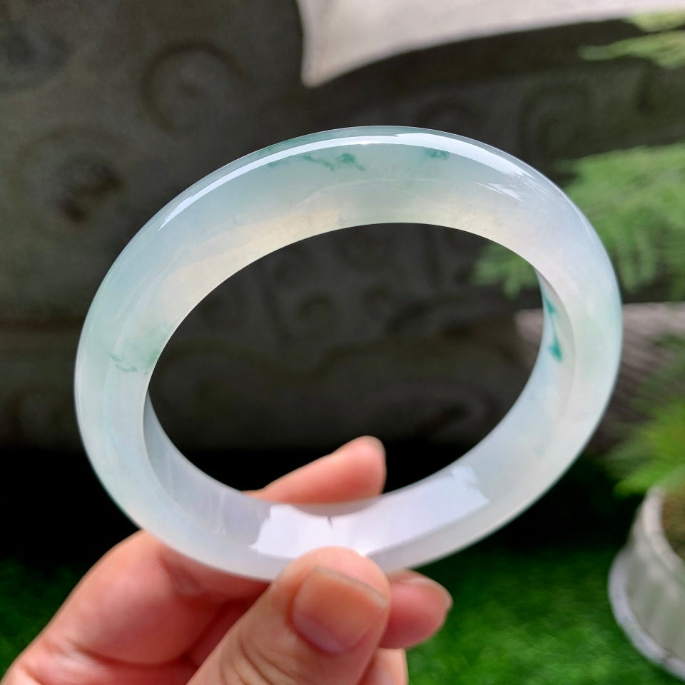 冰种飘花翡翠平安镯（58.8mm）（TF07013508）