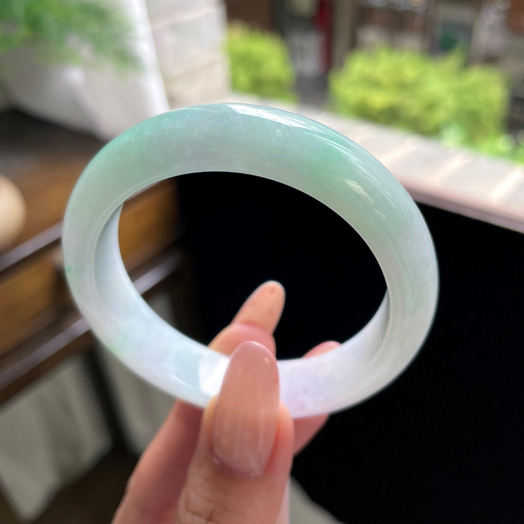 小圈口糯种白底青正圈平安镯 52.2圈 天然缅甸A货翡翠（yc703294）
