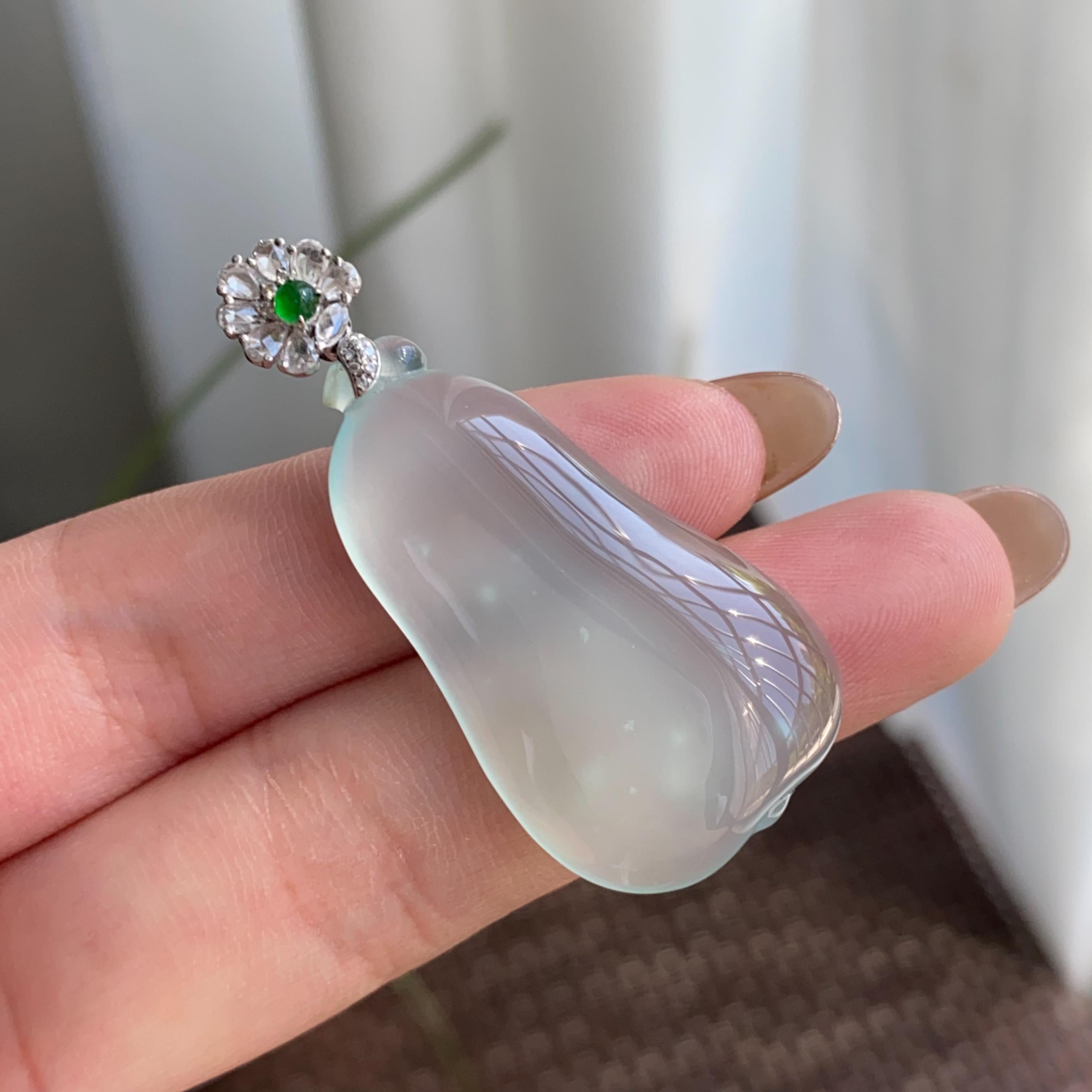 18k金钻镶冰种晴底福瓜吊坠（yc264934）