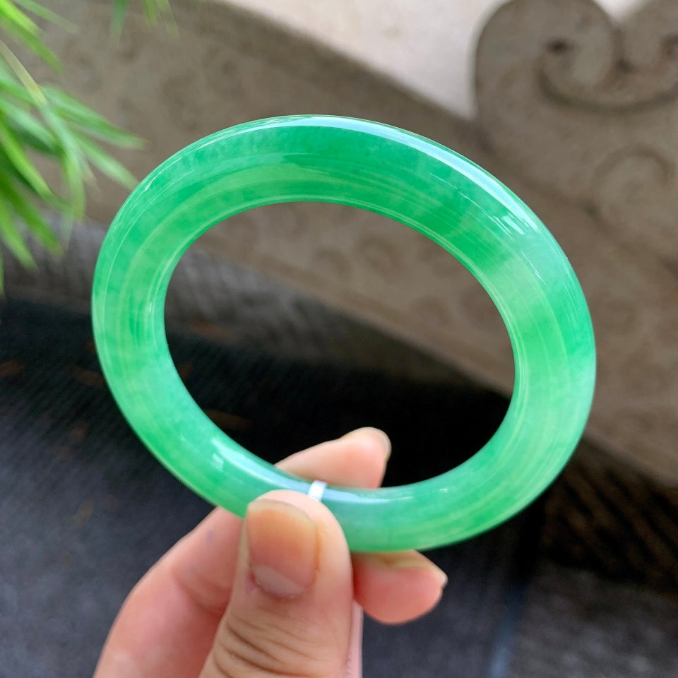 糯化满绿圆条手镯（53mm）（yc015974）