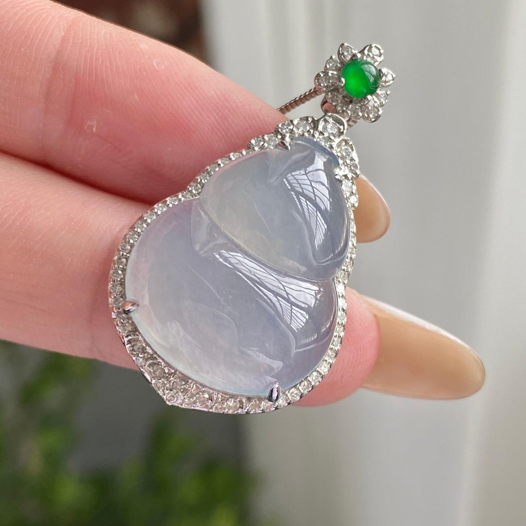 18k金钻镶冰种蓝底葫芦吊坠（yc223114）