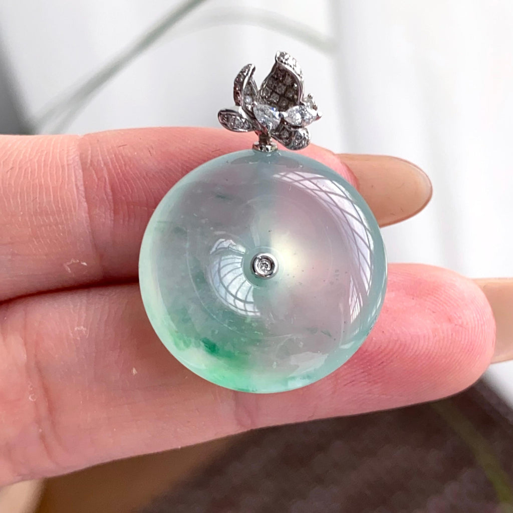 18k金钻镶冰种飘花平安扣吊坠（yc250329）