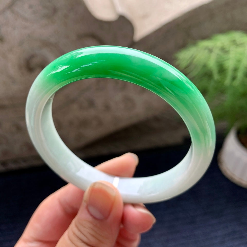 细糯种白底青平安镯（59mm）（yc090970）