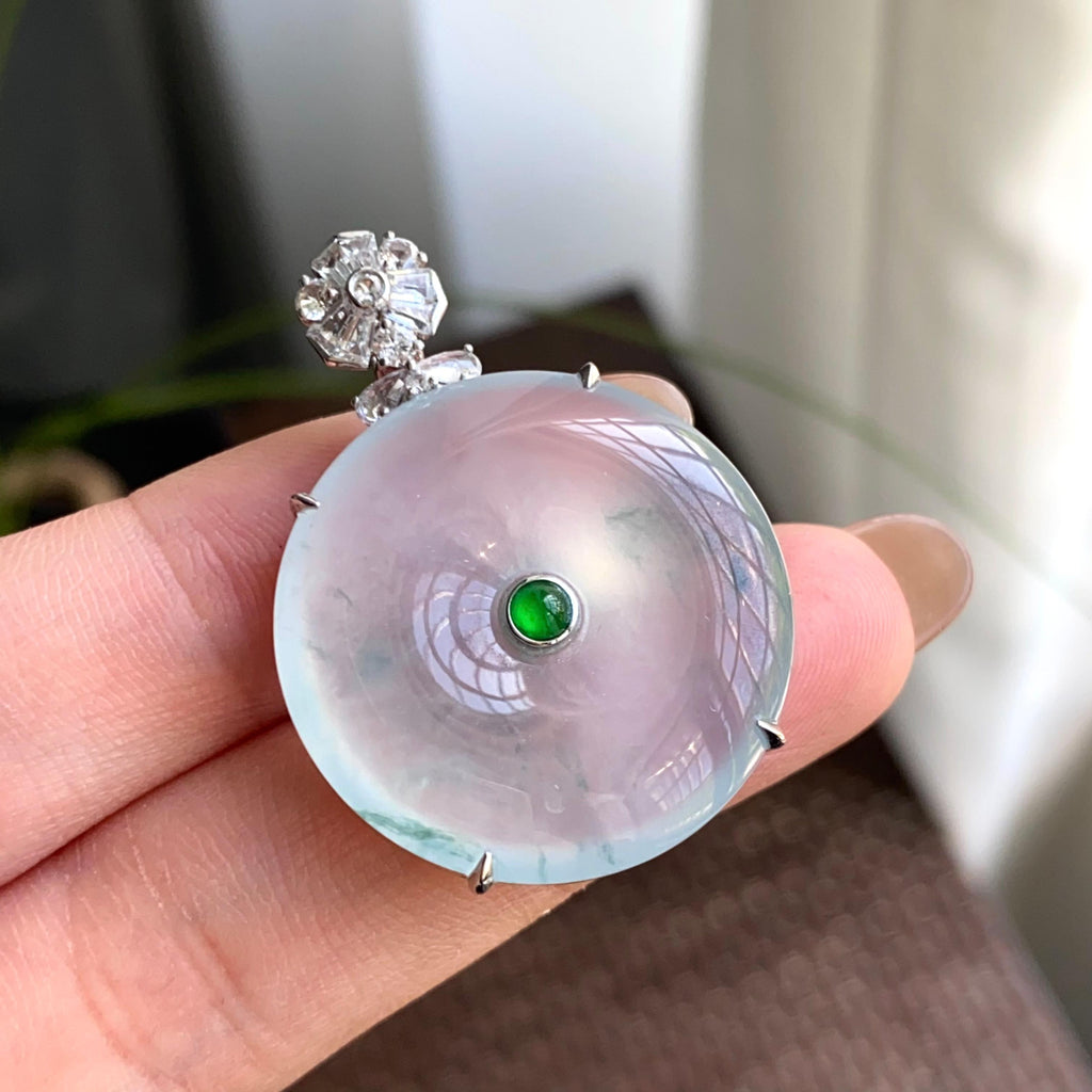 18k金钻镶冰种飘花平安扣吊坠（yc263871）