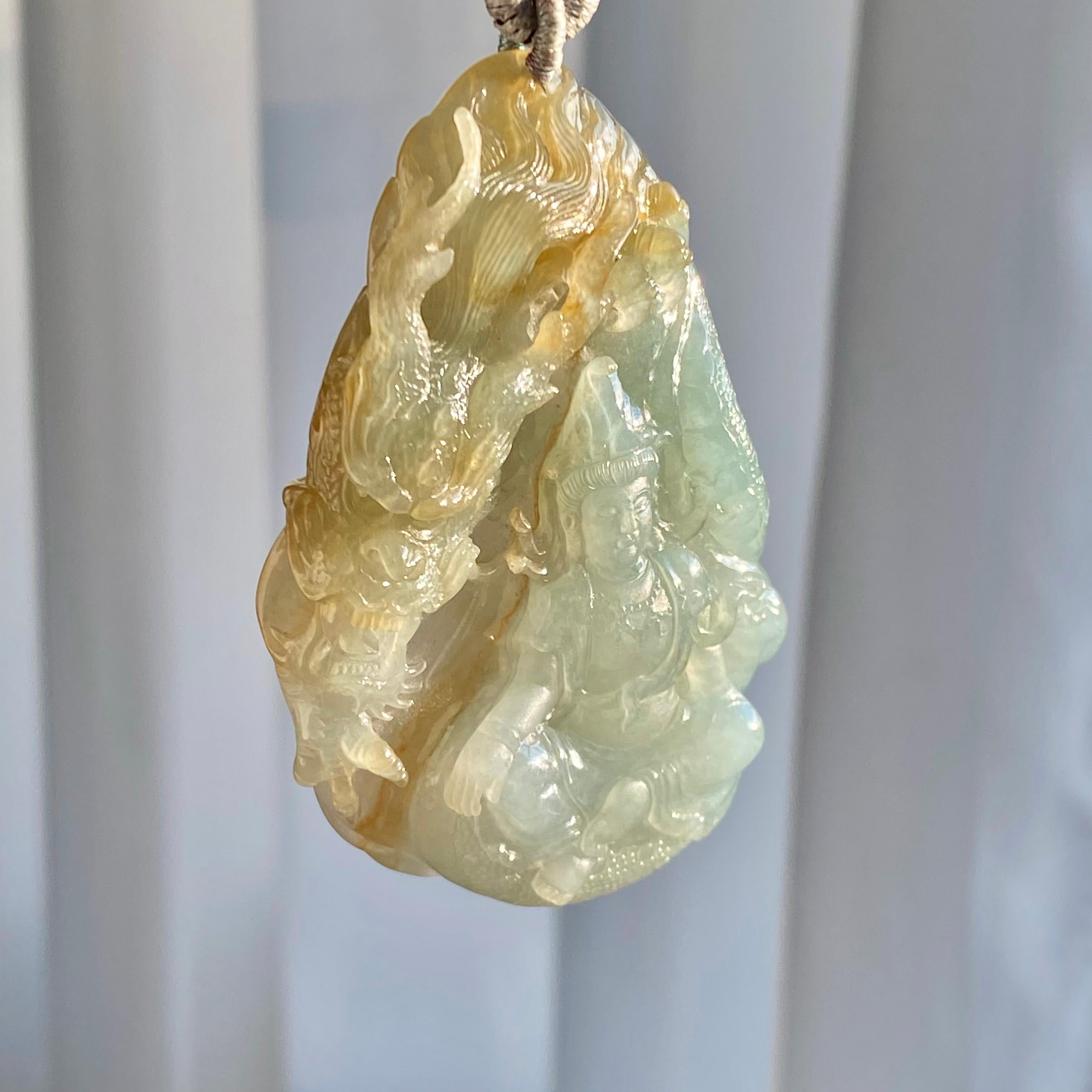 糯冰种黄翡神龙护主牌吊坠（yc214725）