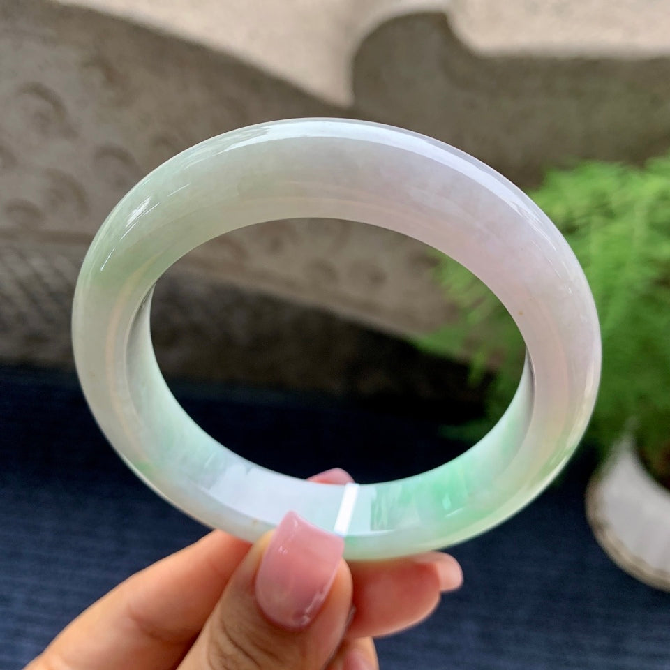 细糯种飘绿平安镯（57.3mm）（yc090107）