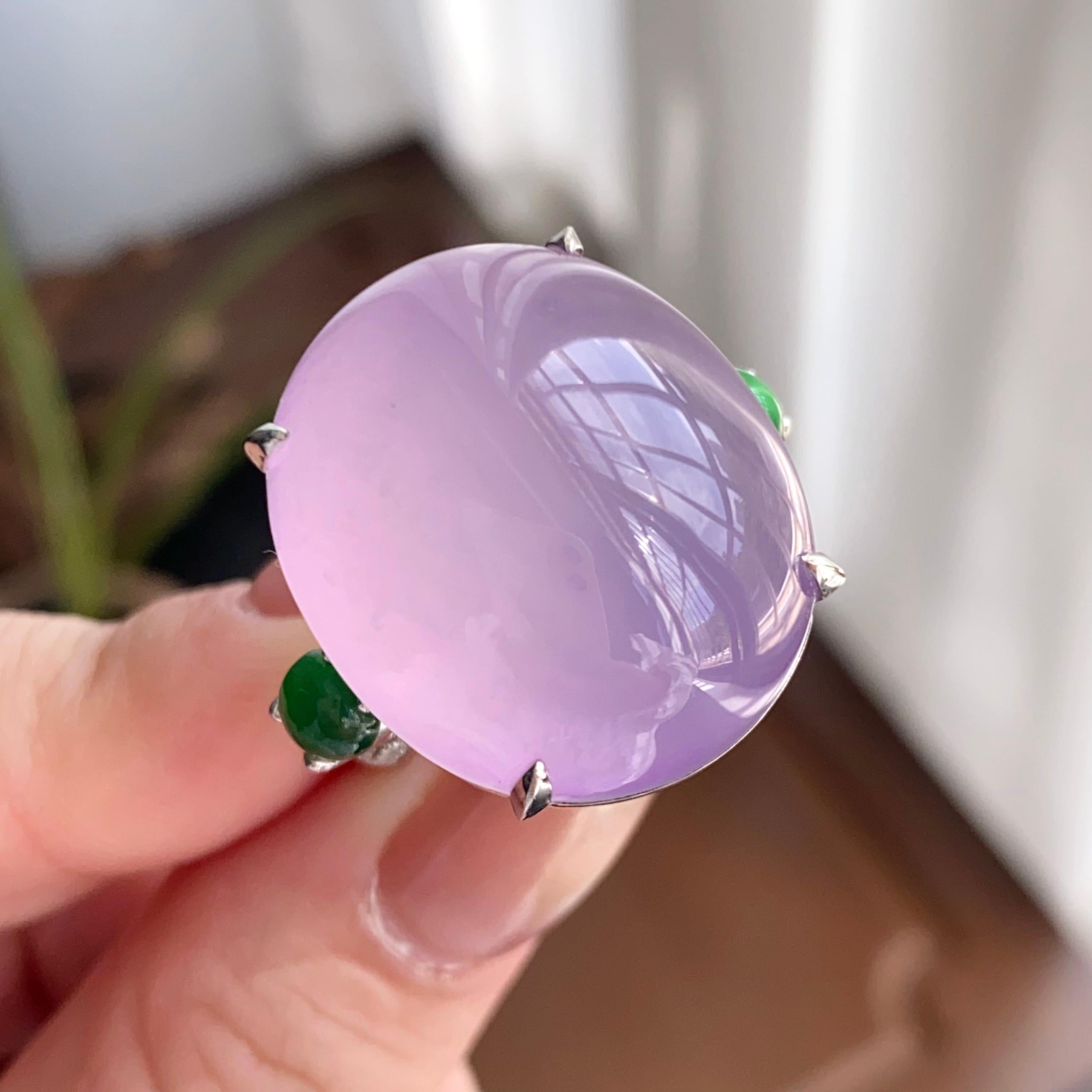 18k金钻镶冰种粉春紫鸽子蛋戒指（yc258281）