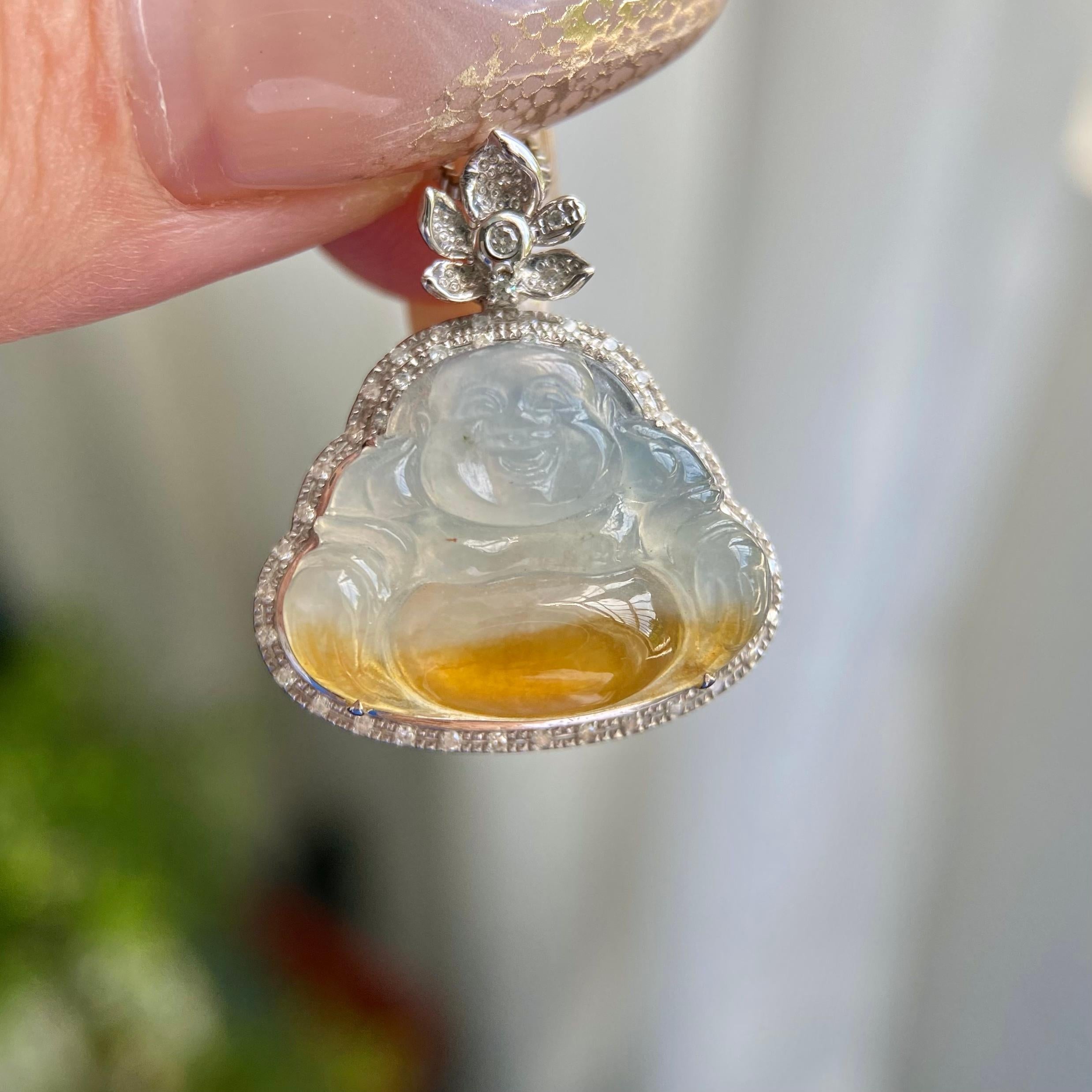 18k金钻镶冰种黄翡佛公吊坠（yc217186）