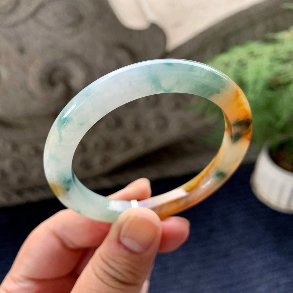 细糯种黄翡飘花平安镯（54.2mm）（yc091796）