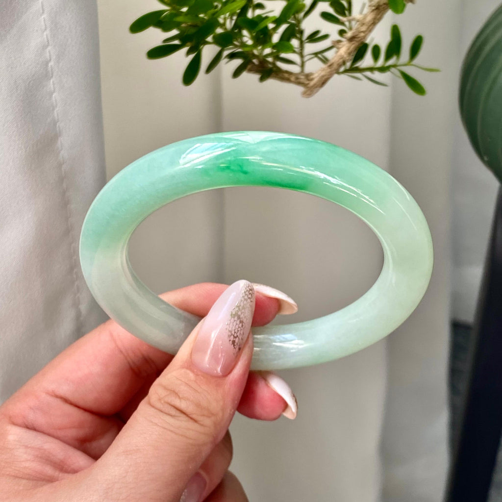 糯冰种晴底飘花圆条手镯（55圈）（yc203838）