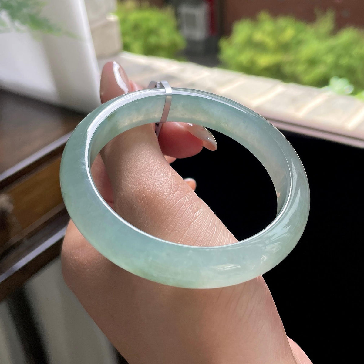 糯冰种油青色冰油青湖水绿正圈平安镯 55圈 天然缅甸A货翡翠（yc703274）