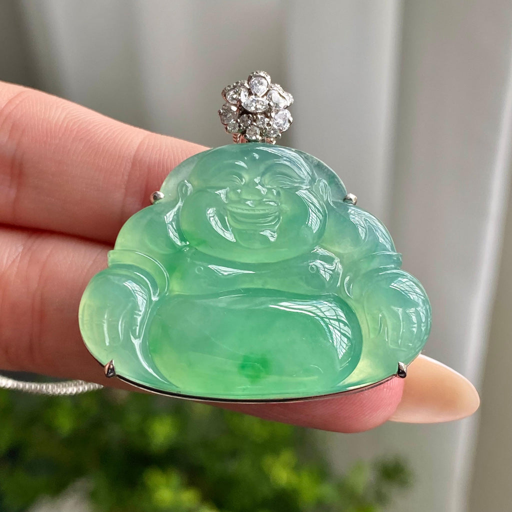 18k金钻镶冰种满绿佛公吊坠（yc206477）