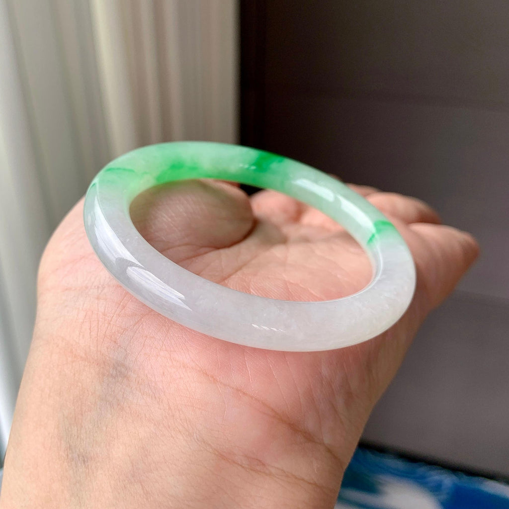 小圈口 糯冰种飘阳绿圆条手镯 50圈口 天然缅甸A货翡翠（yc703317）