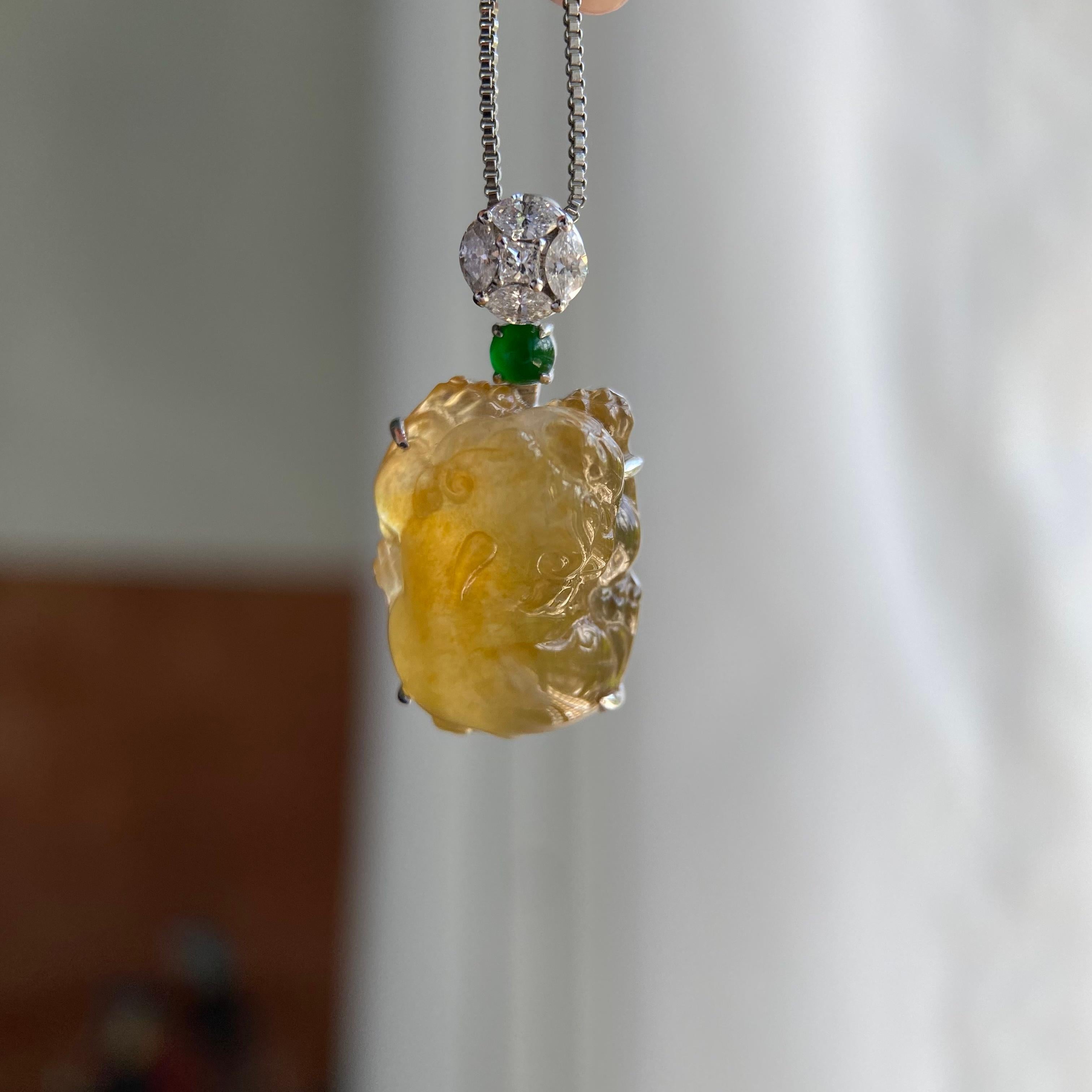 18k金钻镶冰种黄翡貔貅吊坠（yc209945）