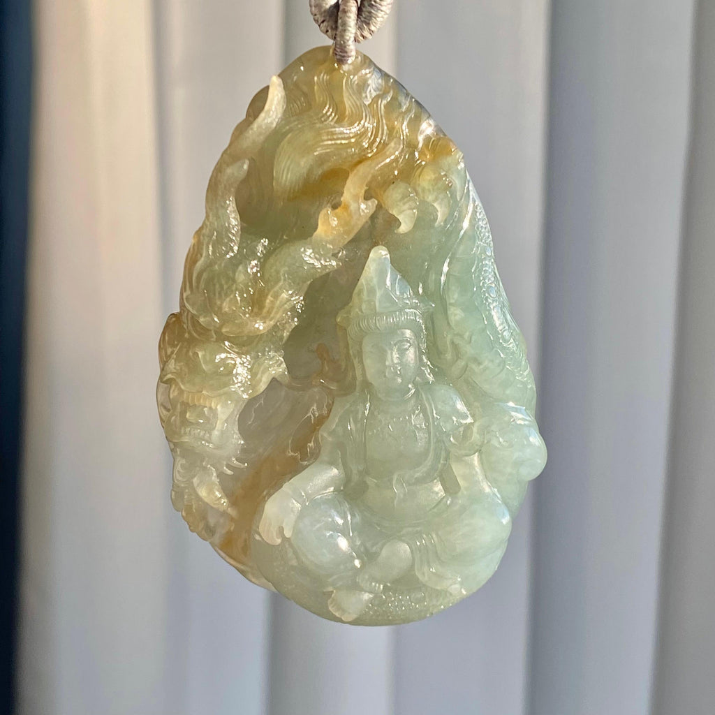 糯冰种黄翡神龙护主牌吊坠（yc214725）