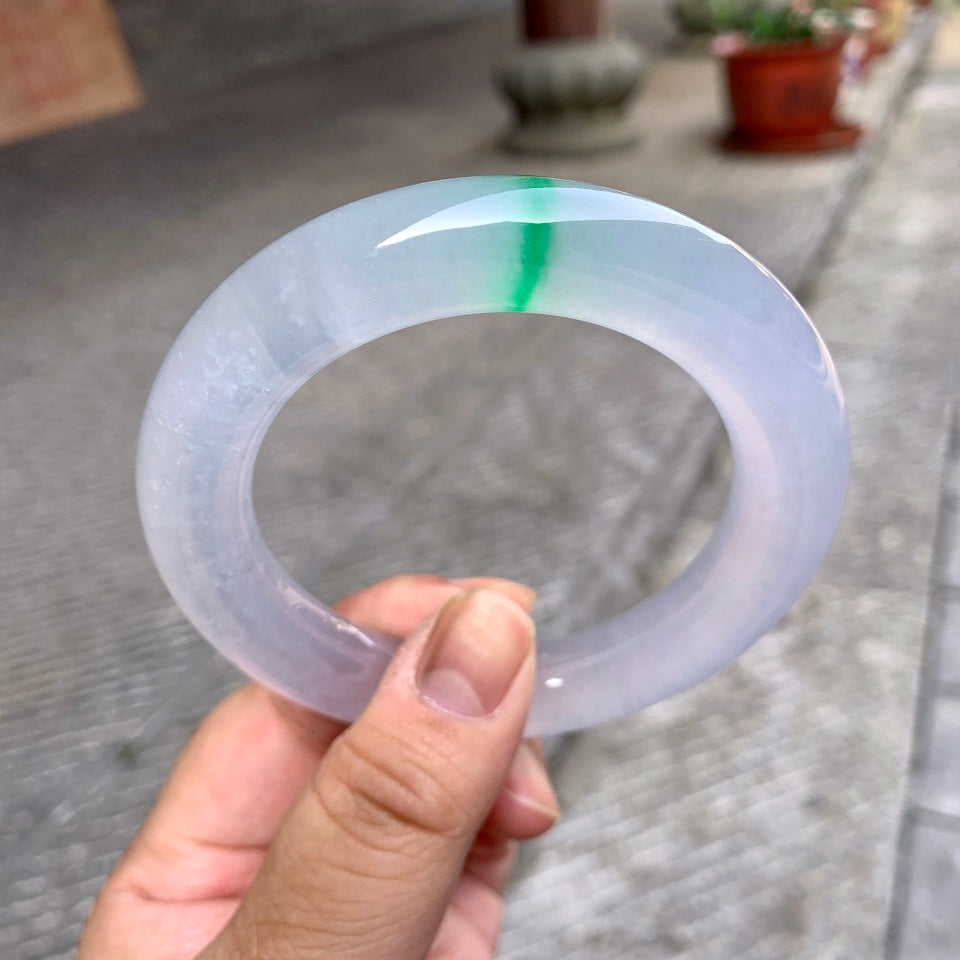 高冰种飘阳绿圆条手镯（58.5mm）（yc094210）