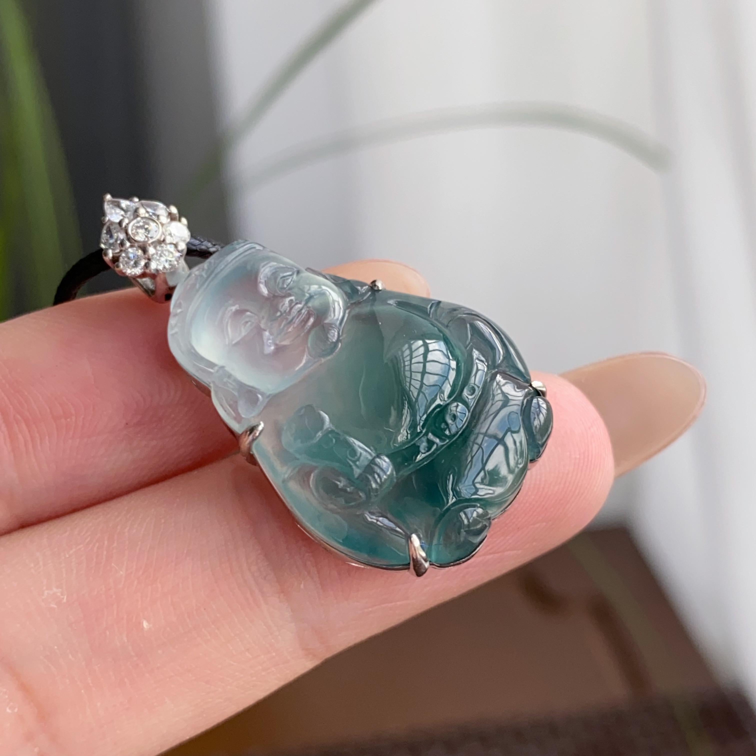 18k金钻镶冰种飘蓝财神吊坠（yc250173）