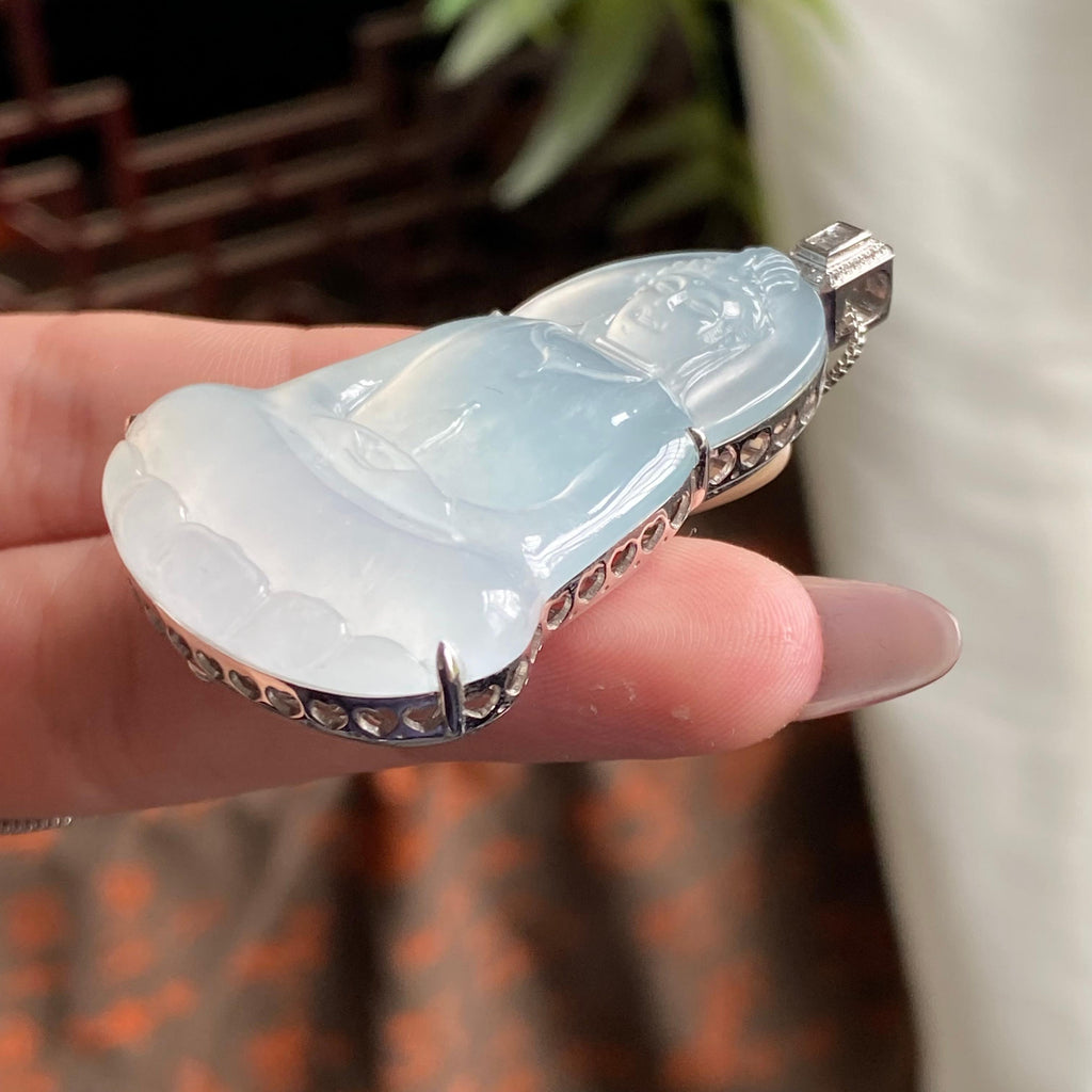 18k金钻镶冰种白月光观音吊坠（yc195167）