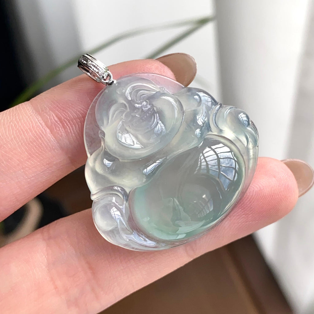 18k金钻镶冰种蓝底佛公吊坠（yc262738）