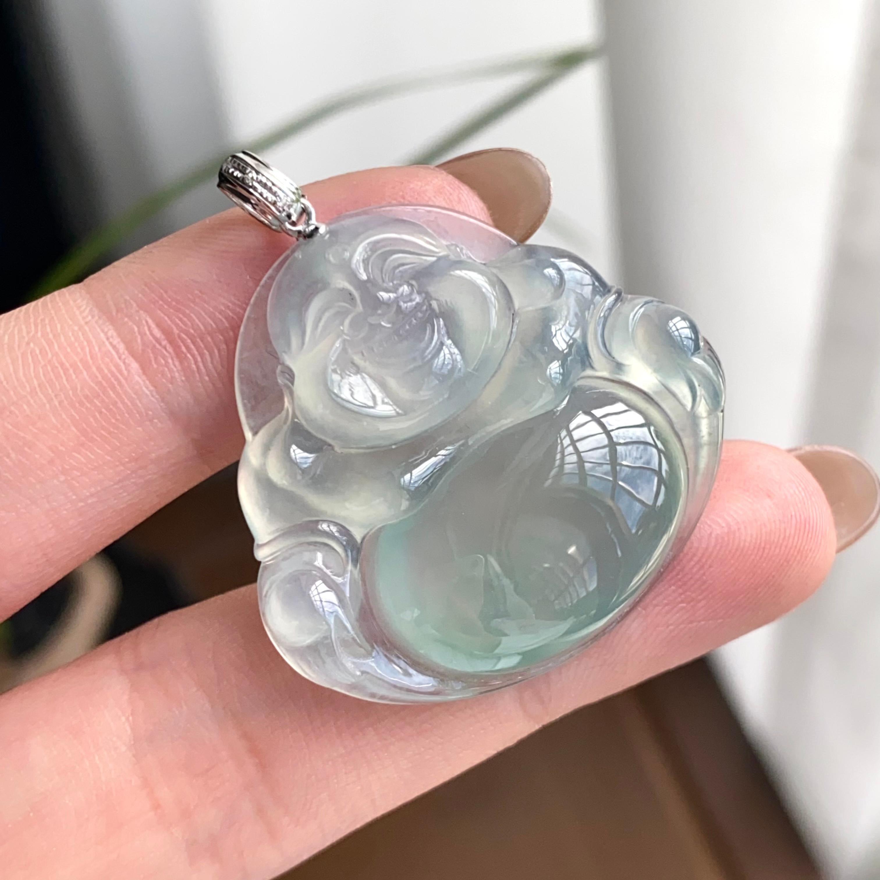 18k金钻镶冰种蓝底佛公吊坠（yc262738）