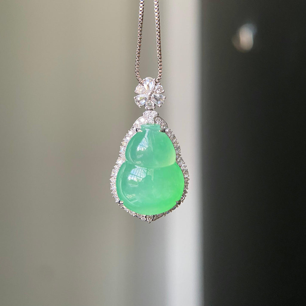 18k金钻镶冰种晴底葫芦吊坠（yc219254）