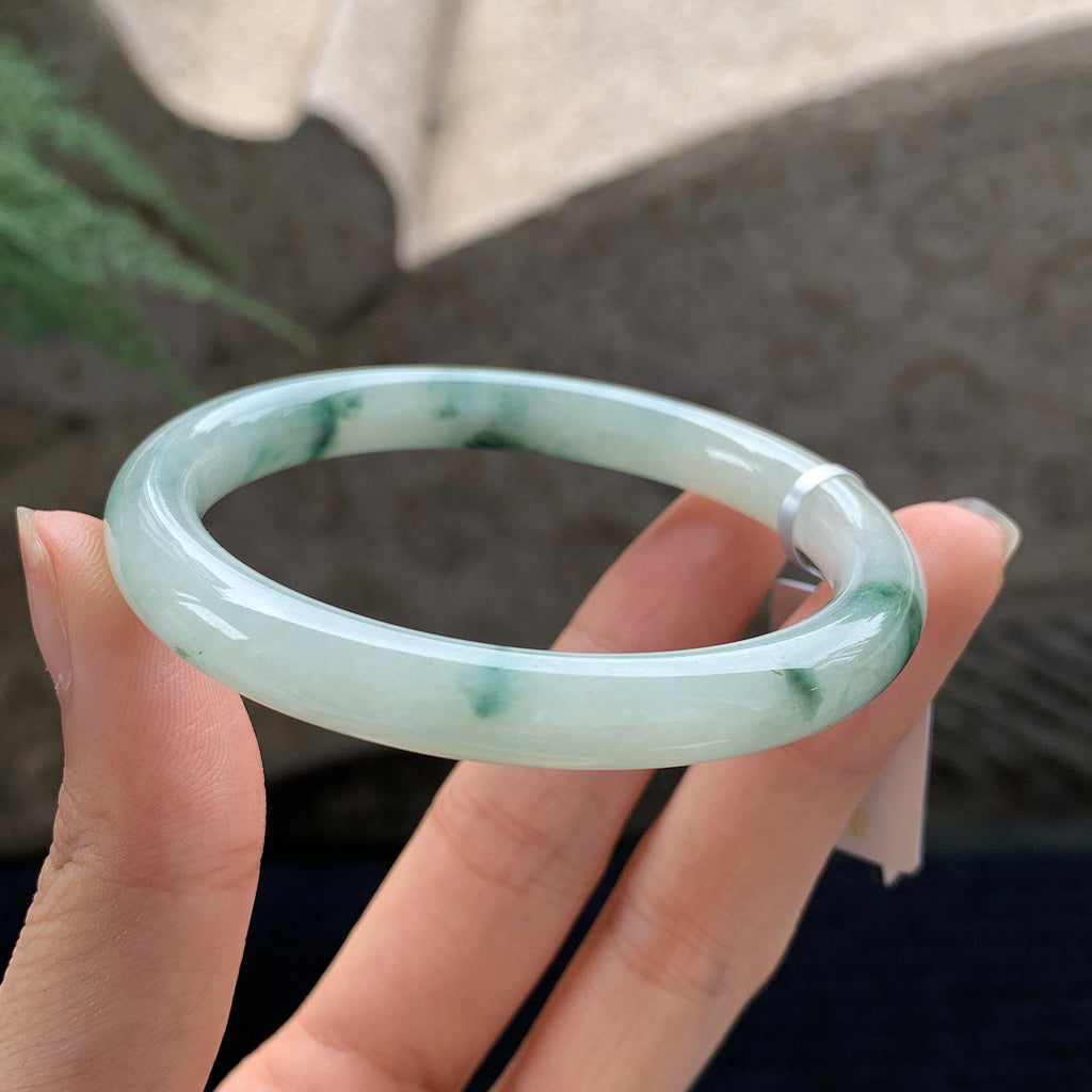 细糯种飘花圆条手镯 51.5圈 天然缅甸A货翡翠（yc696405）