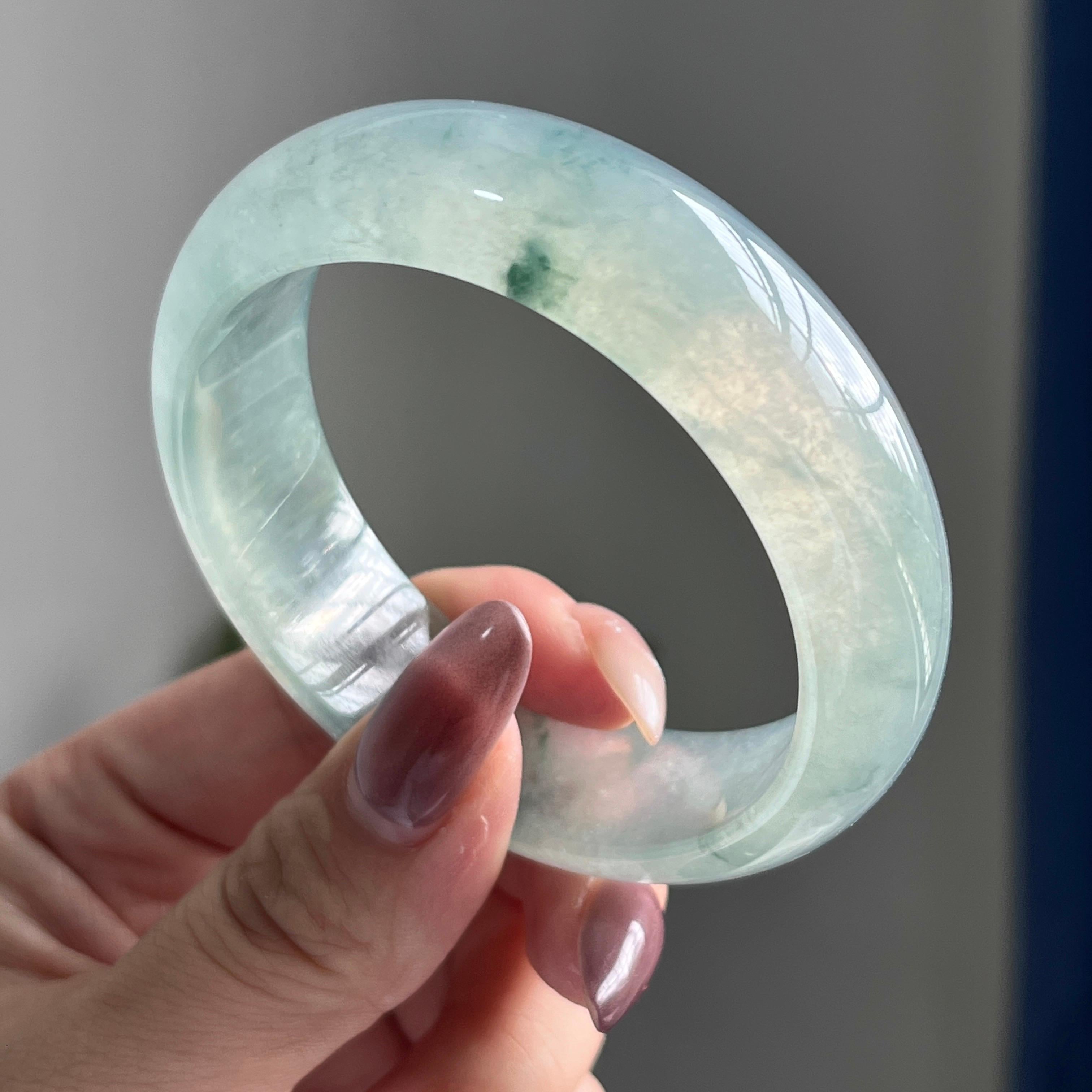 冰种飘花宽版轮胎镯（55圈）（yc197809）