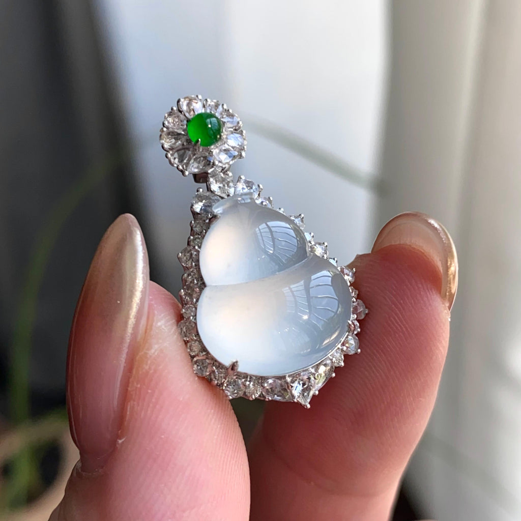 18k金钻镶冰种白月光葫芦吊坠（yc263880）