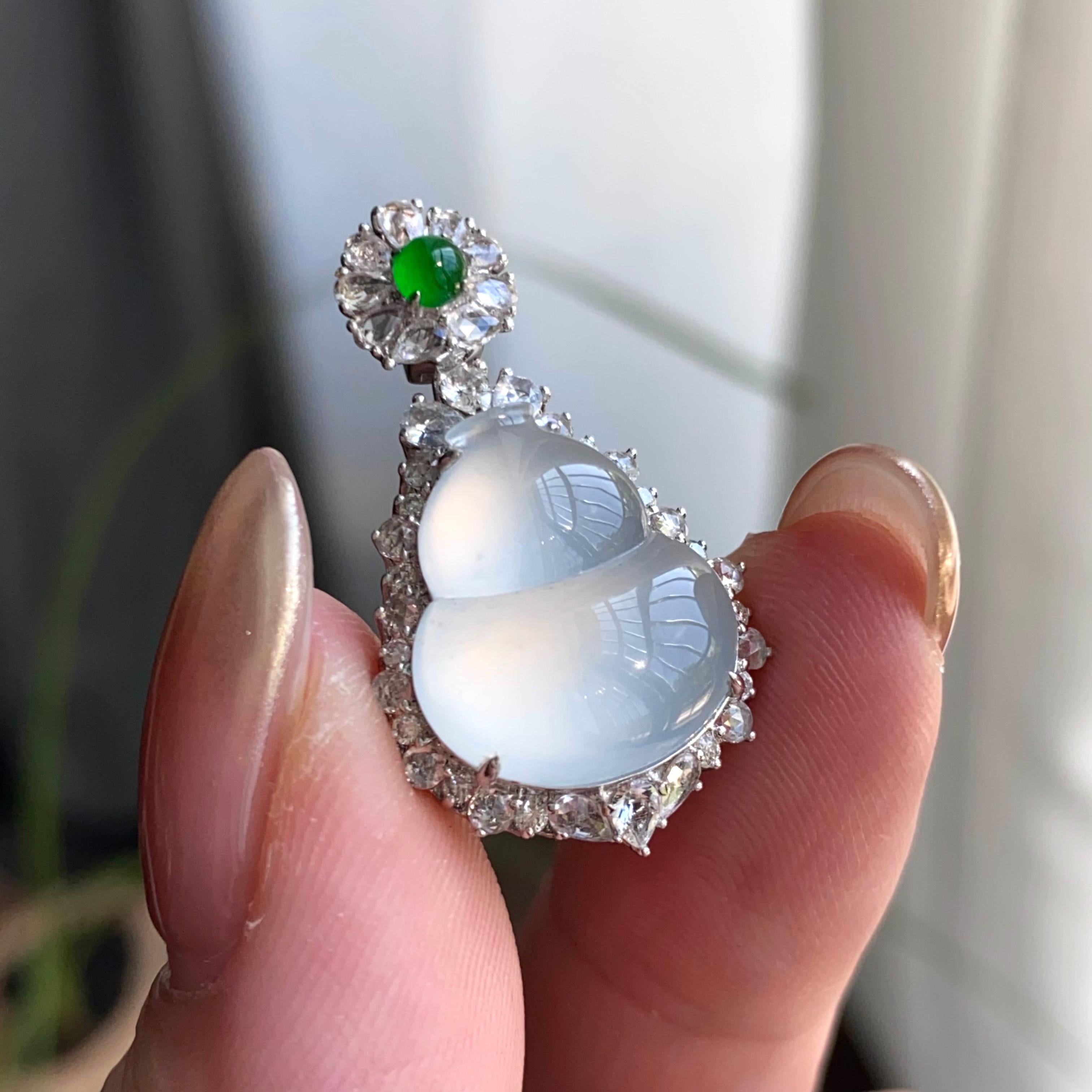 18k金钻镶冰种白月光葫芦吊坠（yc263880）