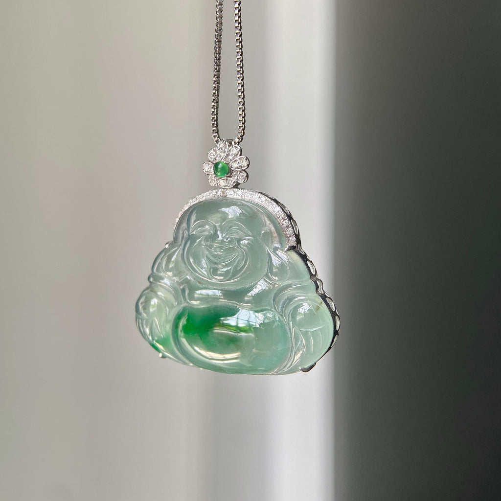 18k金钻镶冰种飘花佛公吊坠（yc217219）