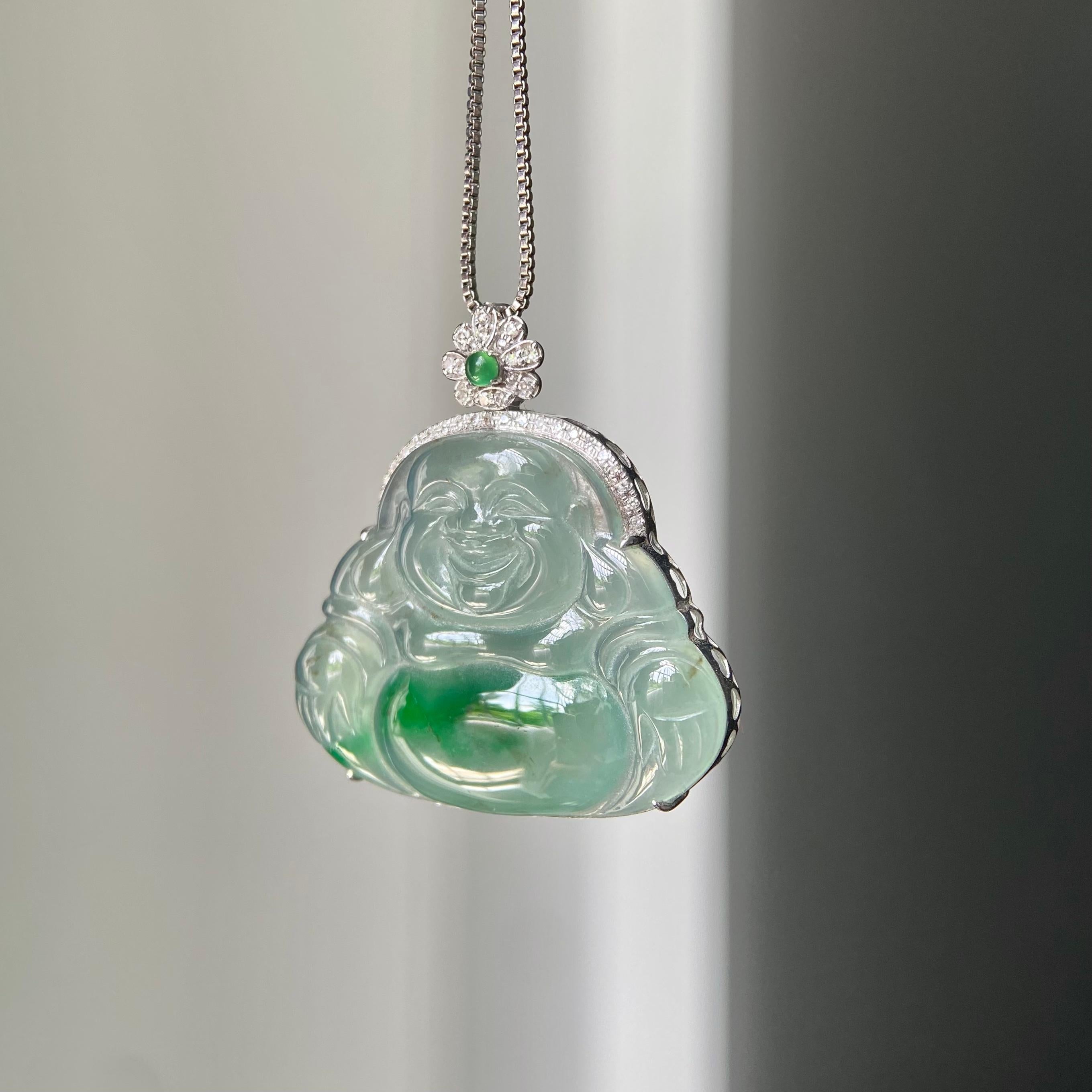 18k金钻镶冰种飘花佛公吊坠（yc217219）